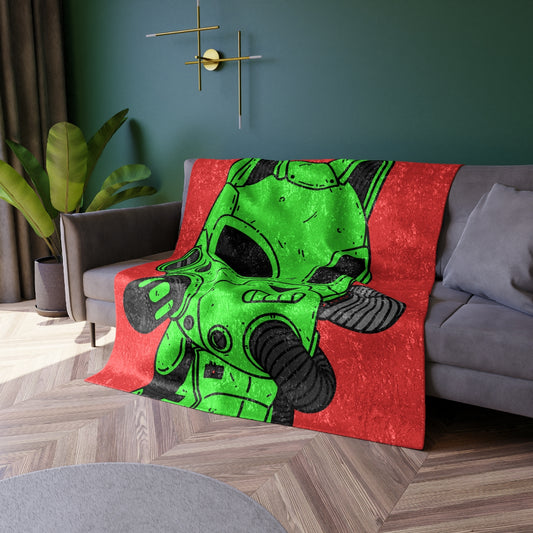 Cat Ears Armored Green Future Alien Cyborg Machine Visitor Crushed Velvet Blanket - Visitor751