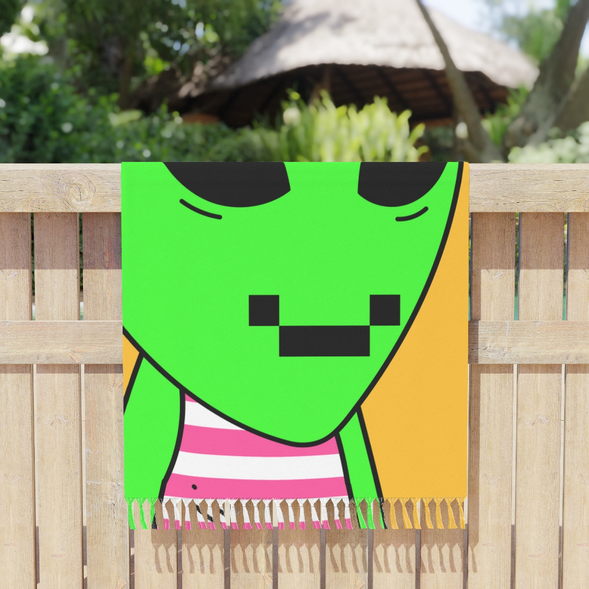 Digital Face Green Apple Head Visitor Boho Beach Cloth