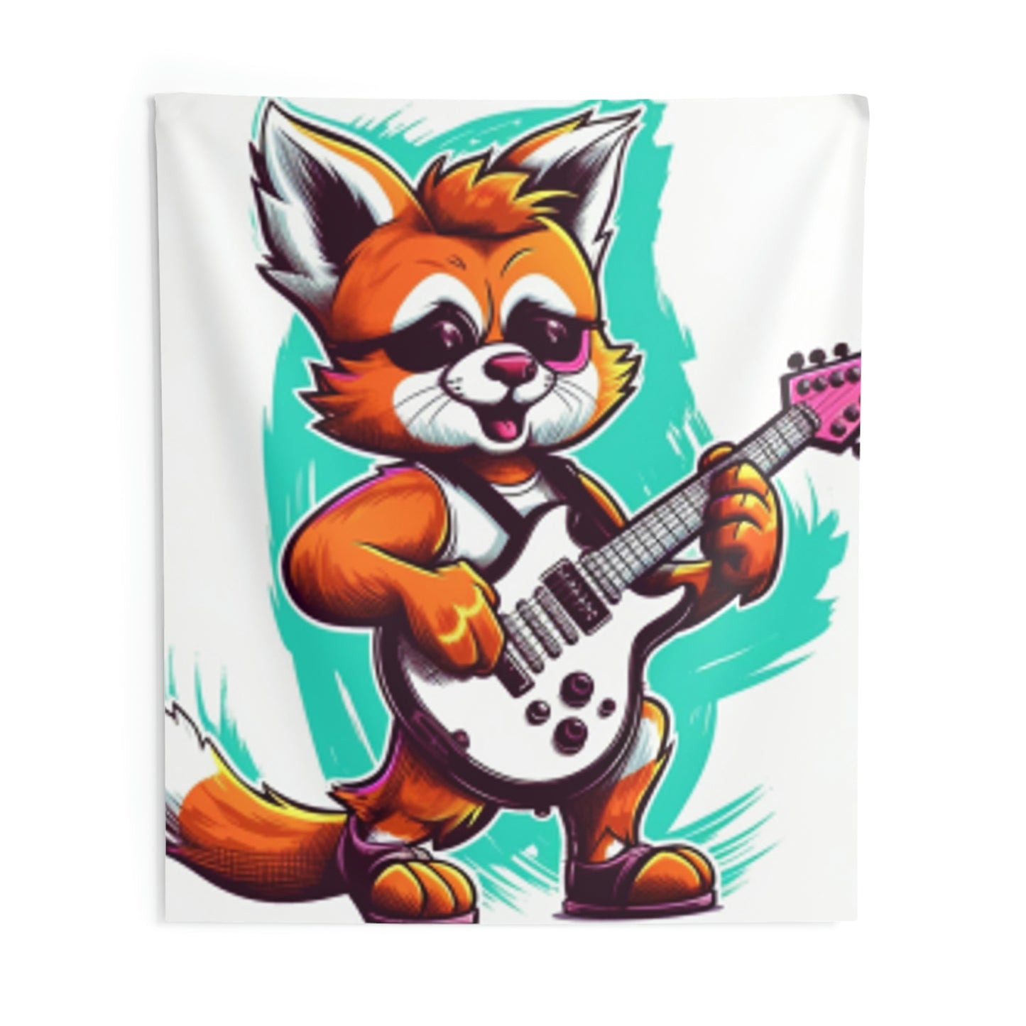 Red Panda Musician Guitarist Graphic Indoor Wall Tapestries