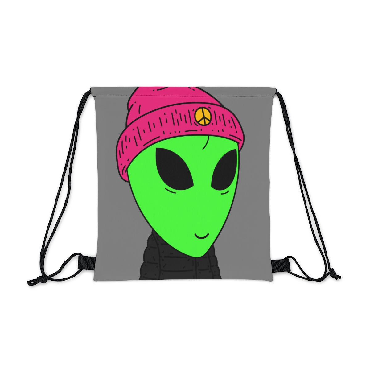 The Visitors Green Alien Peace Outdoor Drawstring Bag