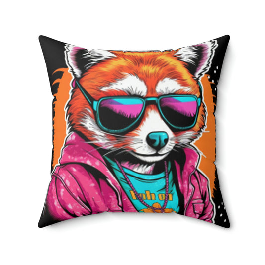 Almohada cuadrada de poliéster hilado con gráfico de dibujos animados de anime de cultura pop de panda rojo 