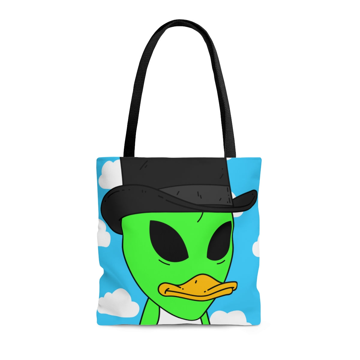 The Visitors Green Alien Duck Black Top Hat AOP Tote Bag