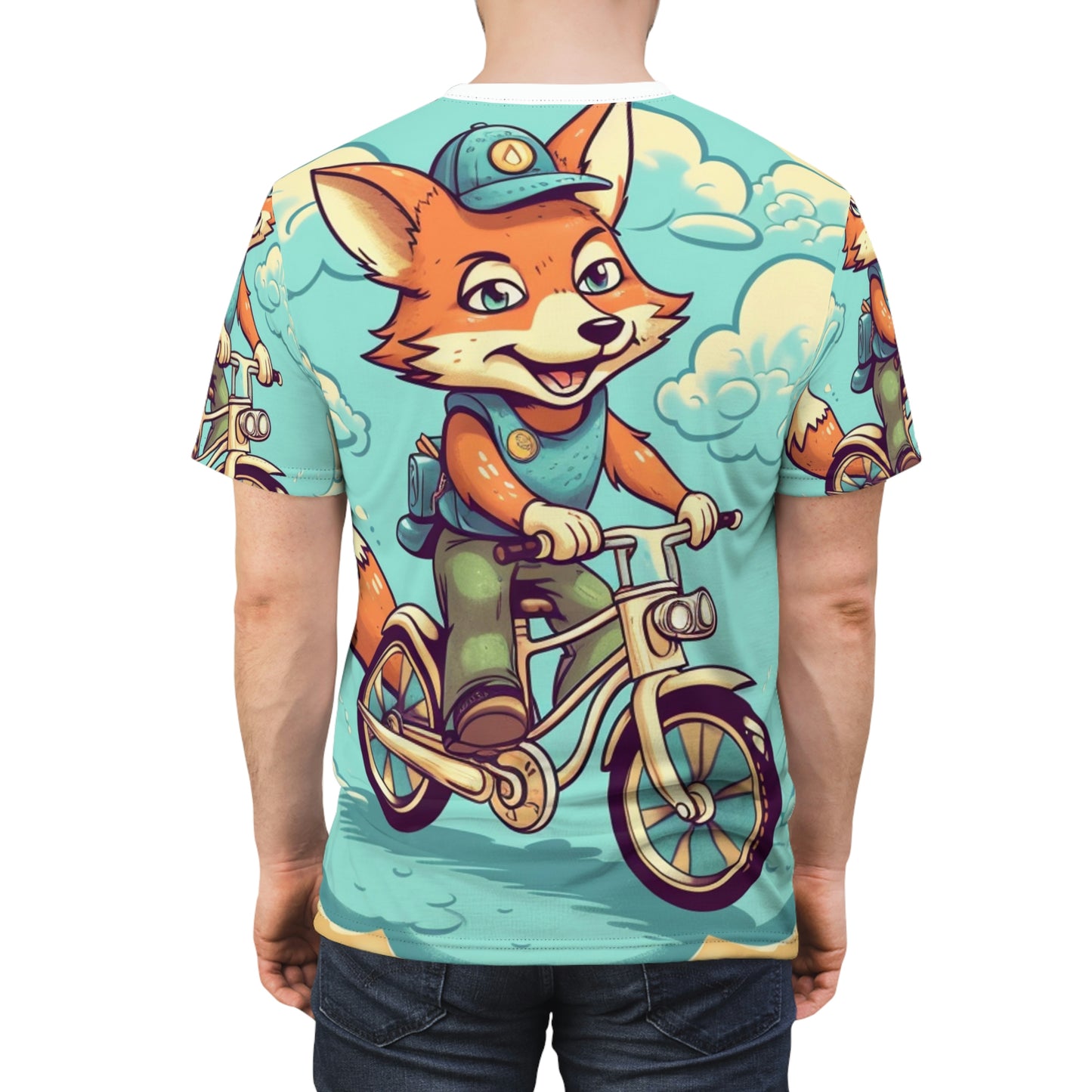 Fox Bike Ride Adventure Graphic Cyclist Unisex Cut & Sew Tee (AOP)