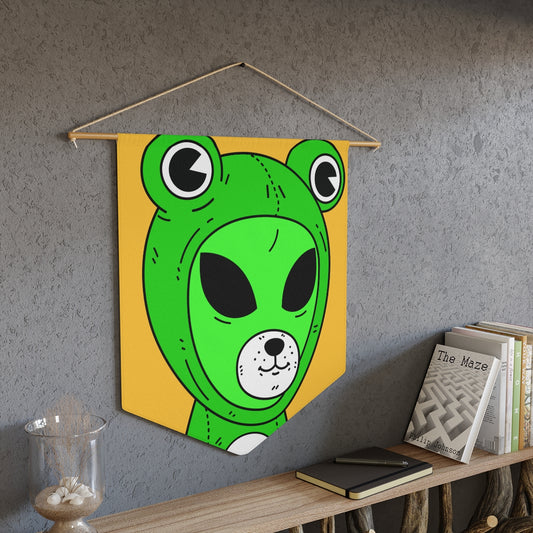 Green Kek Frog Alien Space Character Cartoon Dog Bear Face Visitor Pennant