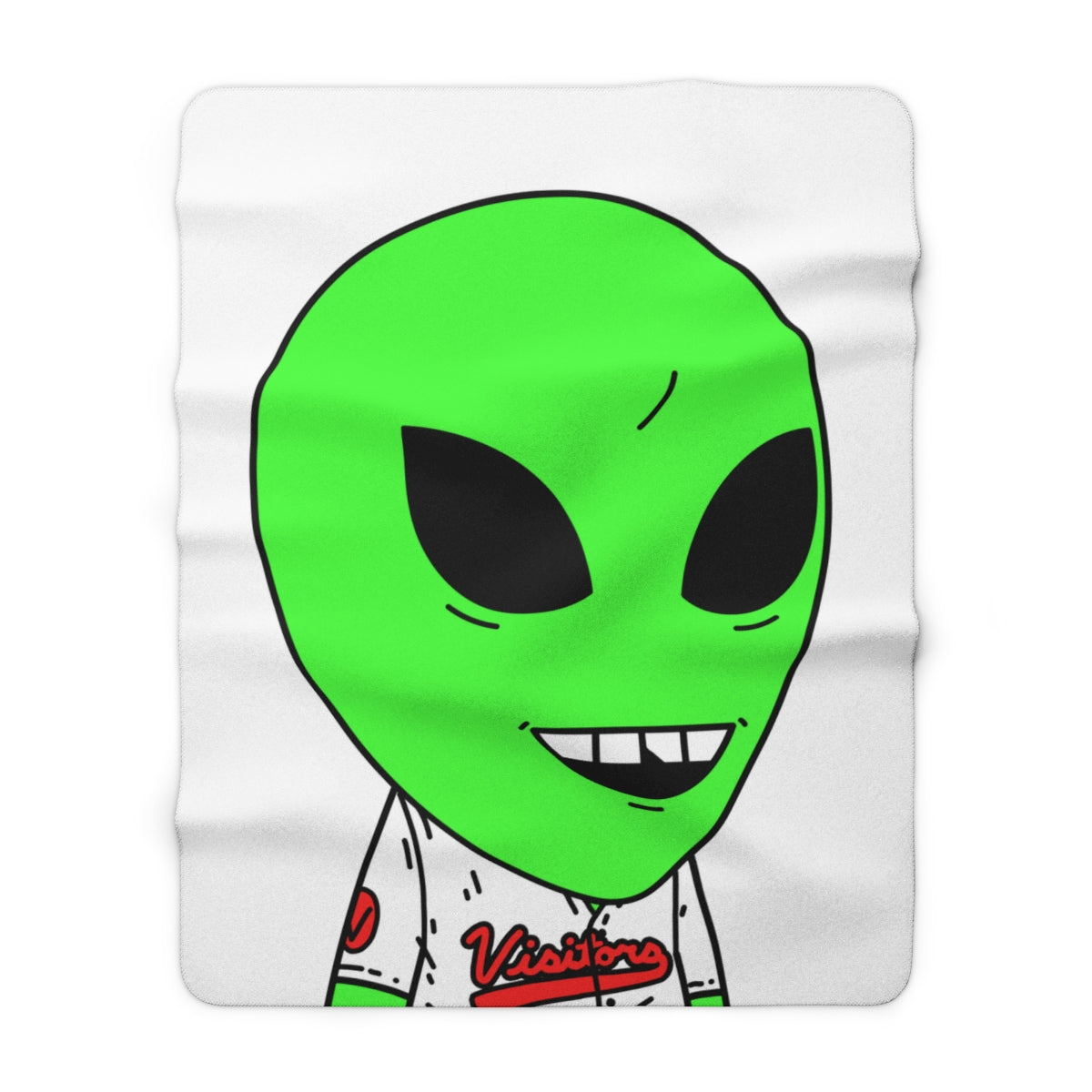 Visi Jersey Chipped Tooth Large Smile Face Green Alien Visitor Sherpa Fleece Blanket