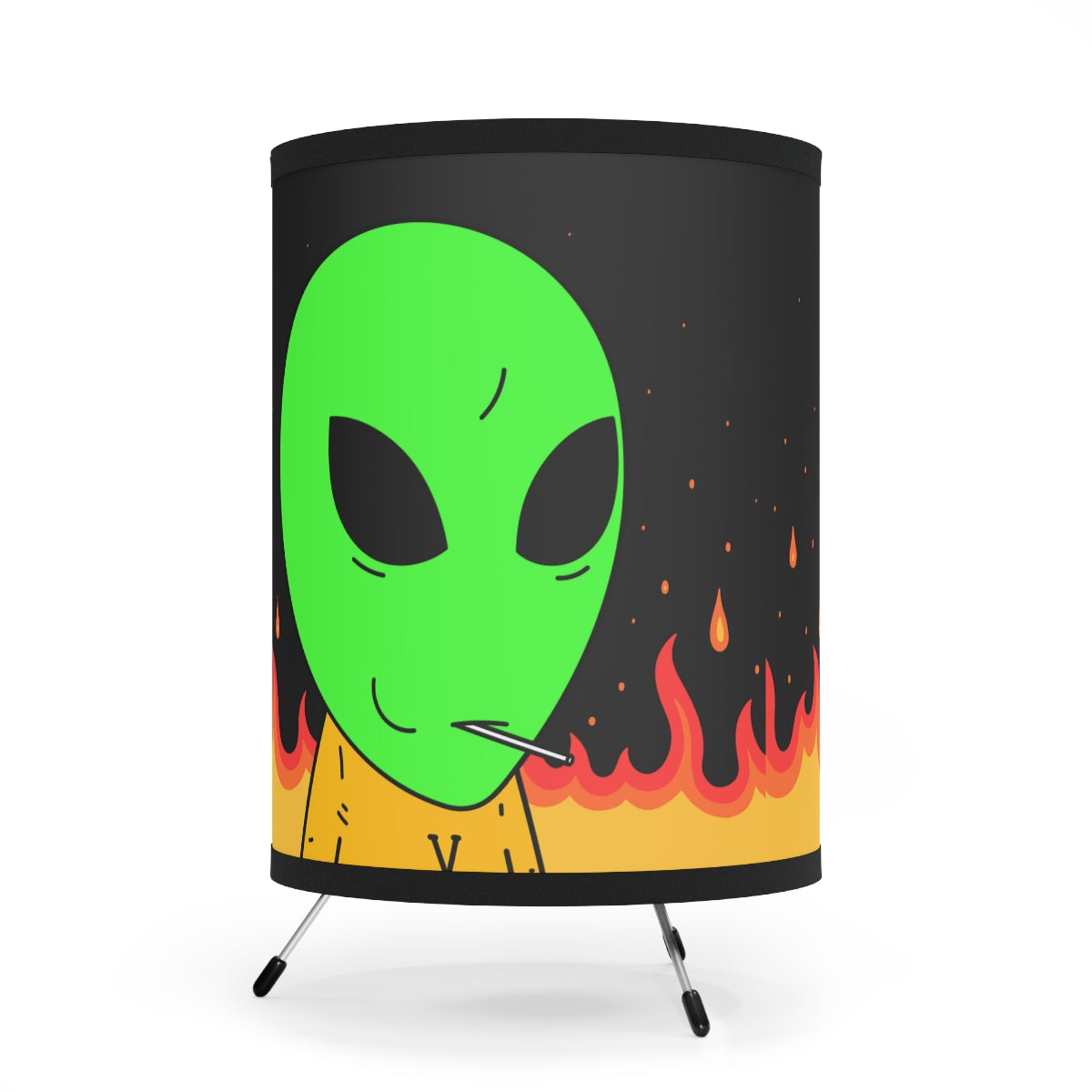 Space Alien UFO SCI FI Sucker Visitor Fire Flame Blazing heat Galactic Tripod Lamp with High-Res Printed Shade, US\CA plug