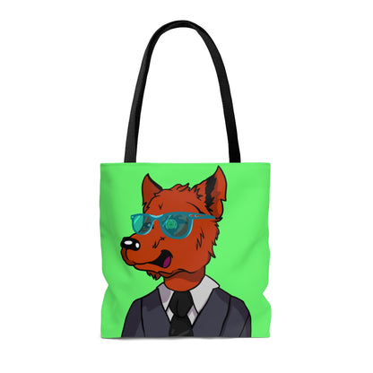 Cyborg Wolf Grey Suit Black Tie Blue Glasses Orange Fur AOP Tote Bag