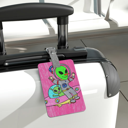 Veggie Visi Alien Vegetable Visitor UFO Saffiano Polyester Luggage Tag, Rectangle
