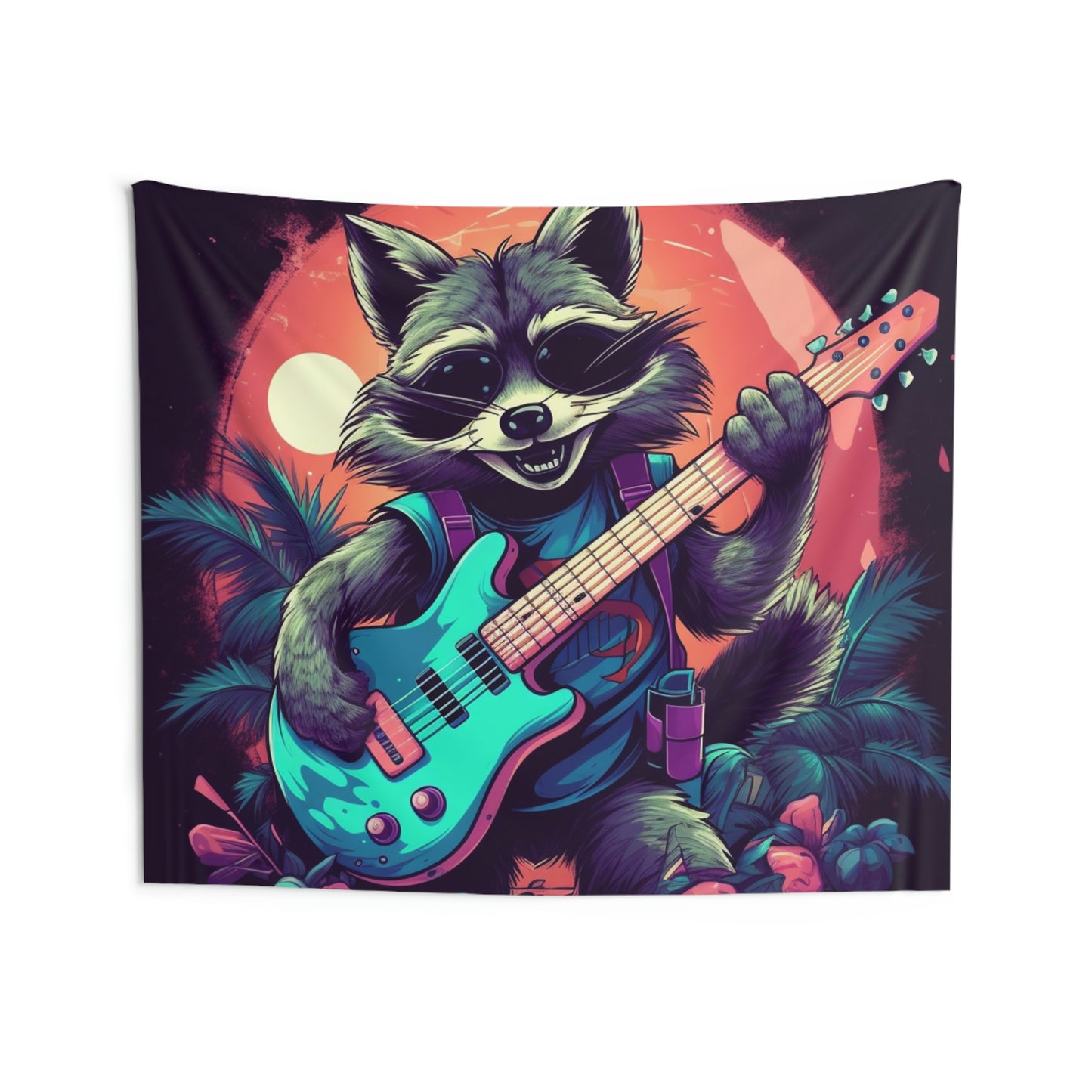 Furry Raccoon Guitarist: Animal Musician Rock Star Indoor Wall Tapestries