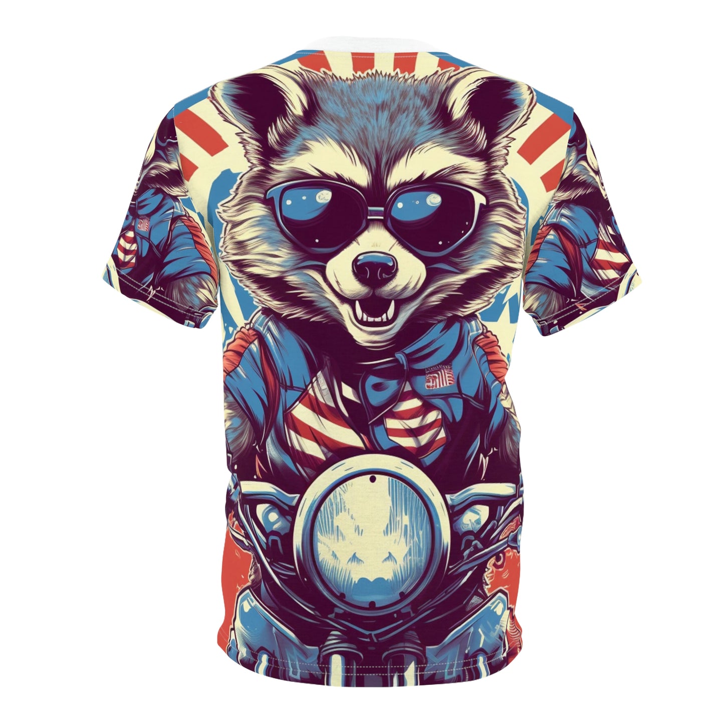 Raccoon Motorcycle Bike Rider Furry Animal Graphic Unisex Cut & Sew Tee (AOP)