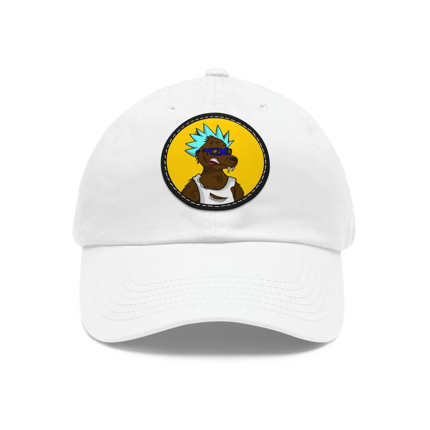 Spiky Blue Hair Cartoon Werewolve Wolf Dad Hat with Leather Patch (Round)