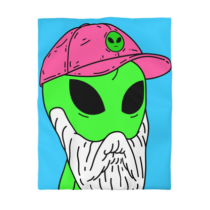 Bearded Green Visitor Pink Alien Hat Cartoon Comic Microfiber Duvet Cover