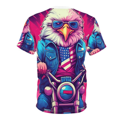 American Bald Eagle Riding Motercycle USA Gang Style Unisex Cut & Sew Tee (AOP)