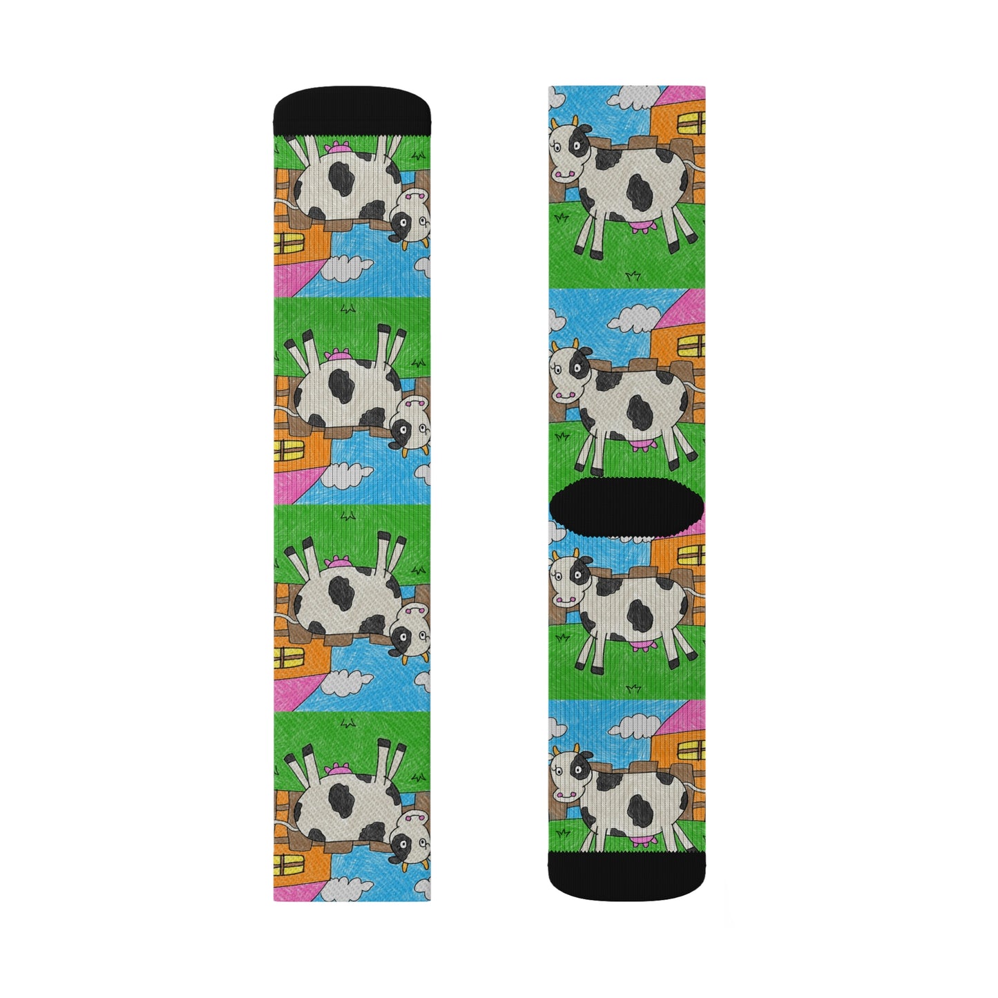 Cow Moo Farm Barn Animal Character Sublimation Socks