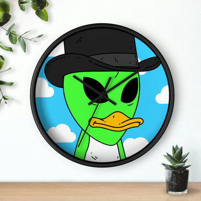 Visitors Green Alien Duck Black Top Hat Wall clock