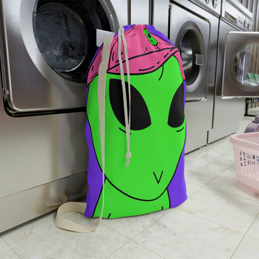 Green Alien V Face Pink Visi hat Visitor Laundry Bag