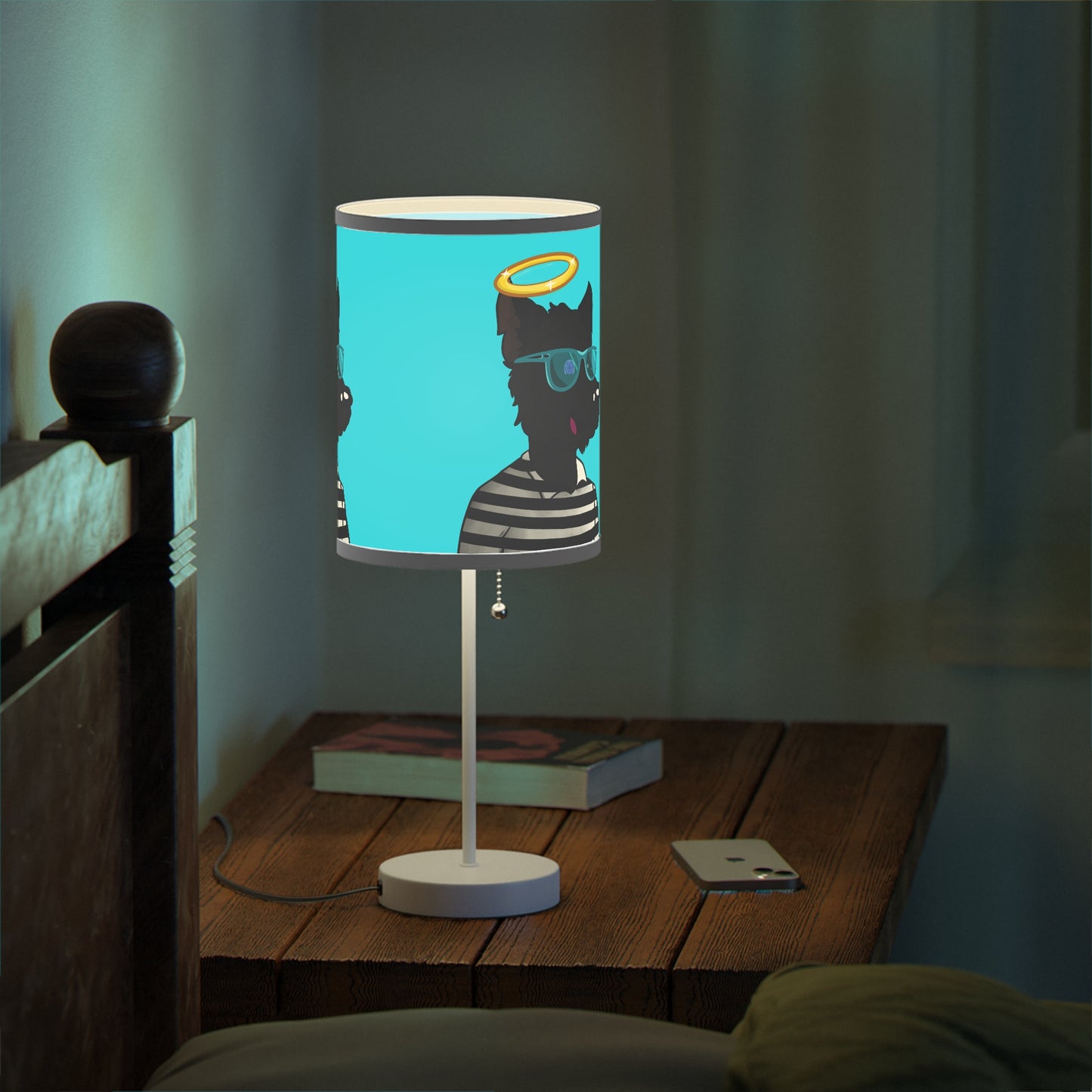 Cyborg Wolve Angel Halo Striped Shirt Glasses Wolf Lamp on a Stand, US|CA plug