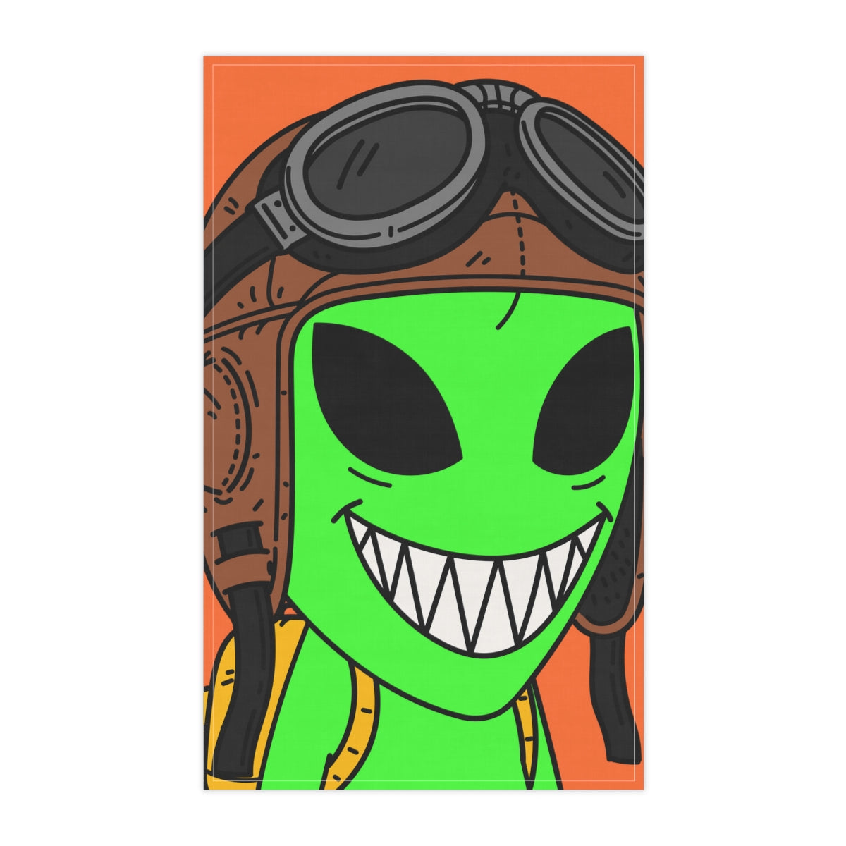 Aviador gorra voladora verde alienígena visitante gran sonrisa dientes mochila amarilla toalla de cocina 