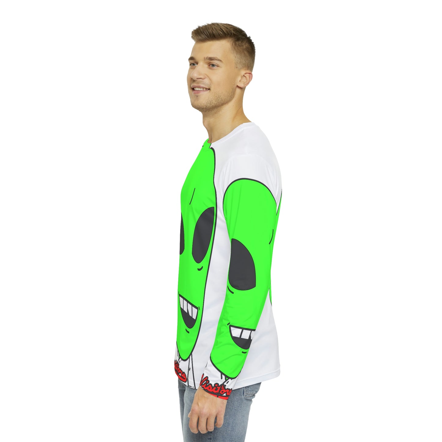 Visitors Sport Team Jersey Green Alien Chipped Tooth Character Men's Long Sleeve AOP Shirt