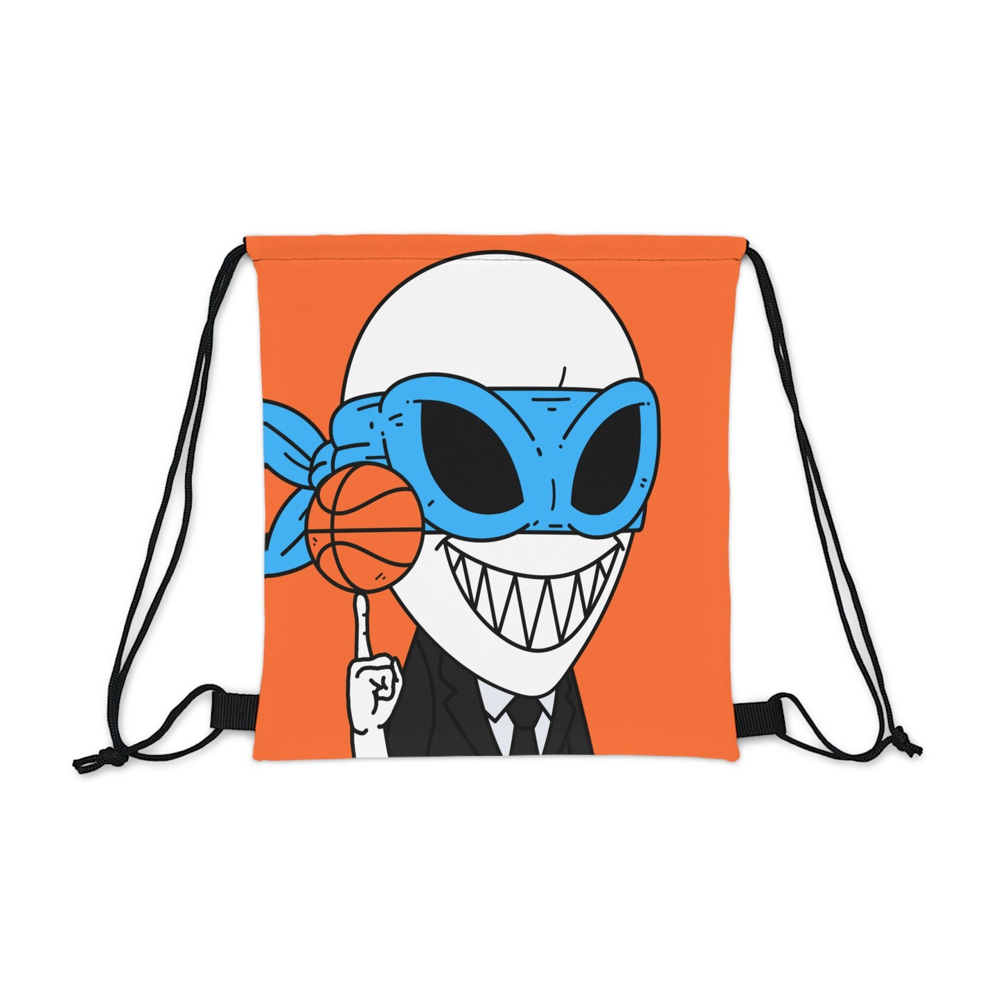 Outdoor Basketball Drawstring Bag - Alien BBall Sport Ninja Mask Orange Basketball