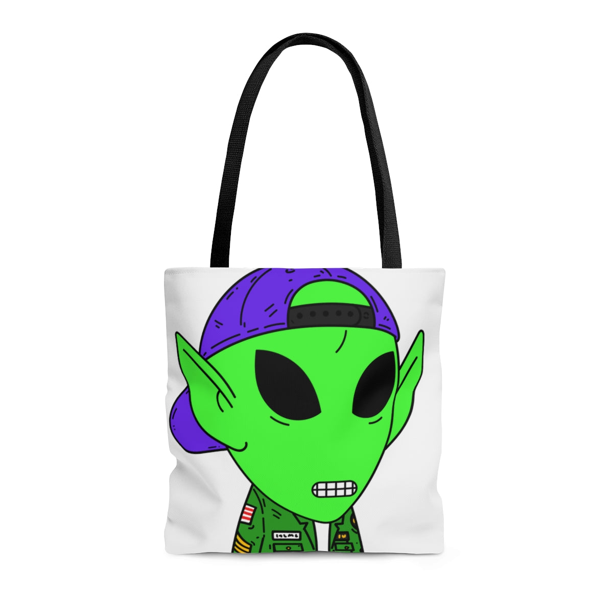 Chaqueta militar verde del ejército oreja puntiaguda Visitante Alien AOP Bolsa de tela 