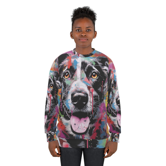 Graffiti-Style Dog Print Art: Happy, Colorful, Post-Apocalyptic Design Unisex Sweatshirt (AOP)