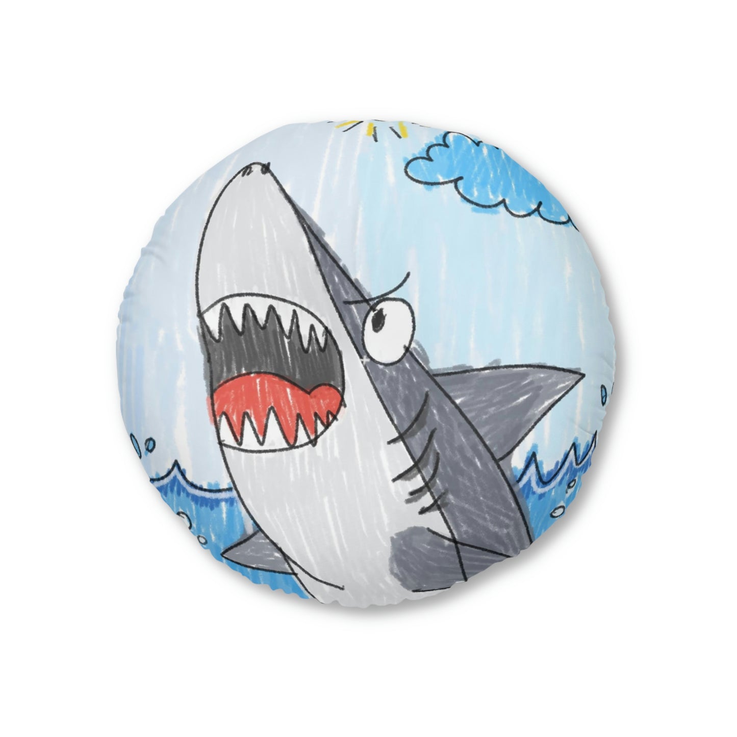 Shark Jaw Teeth Attack Ocean Sea Creature Tufted Floor Pillow, Round