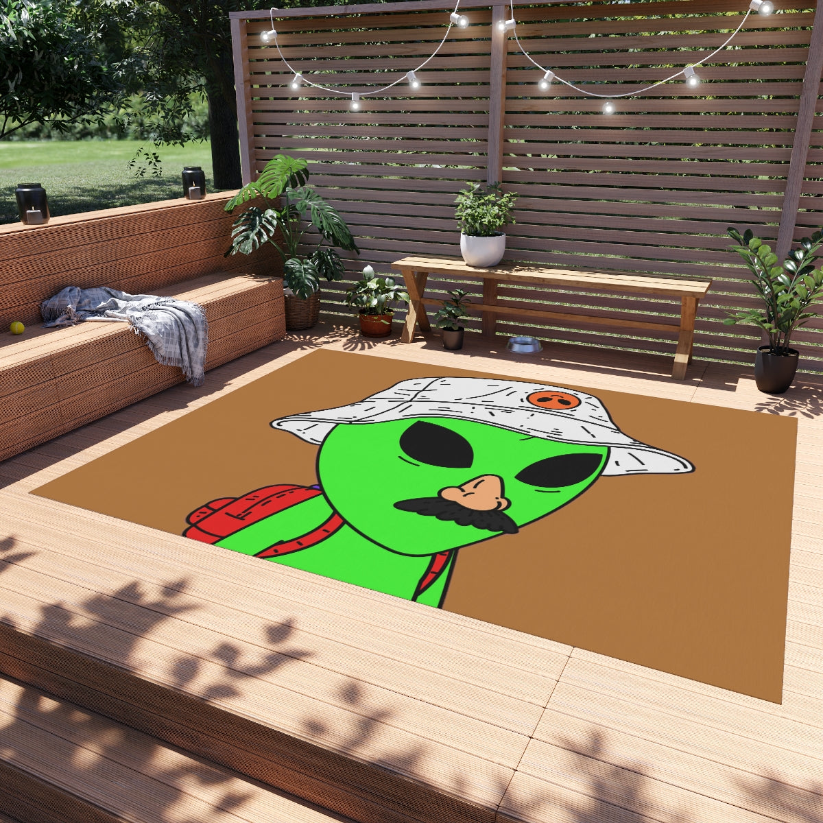 The Visitor Green Alien Space Traveler Outdoor Rug