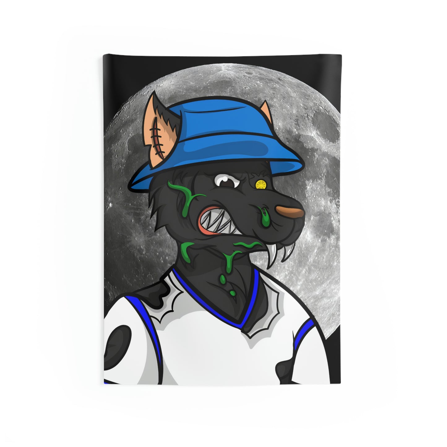 Black Wolf Full Moon Cyborg Werewolve Indoor Wall Tapestries