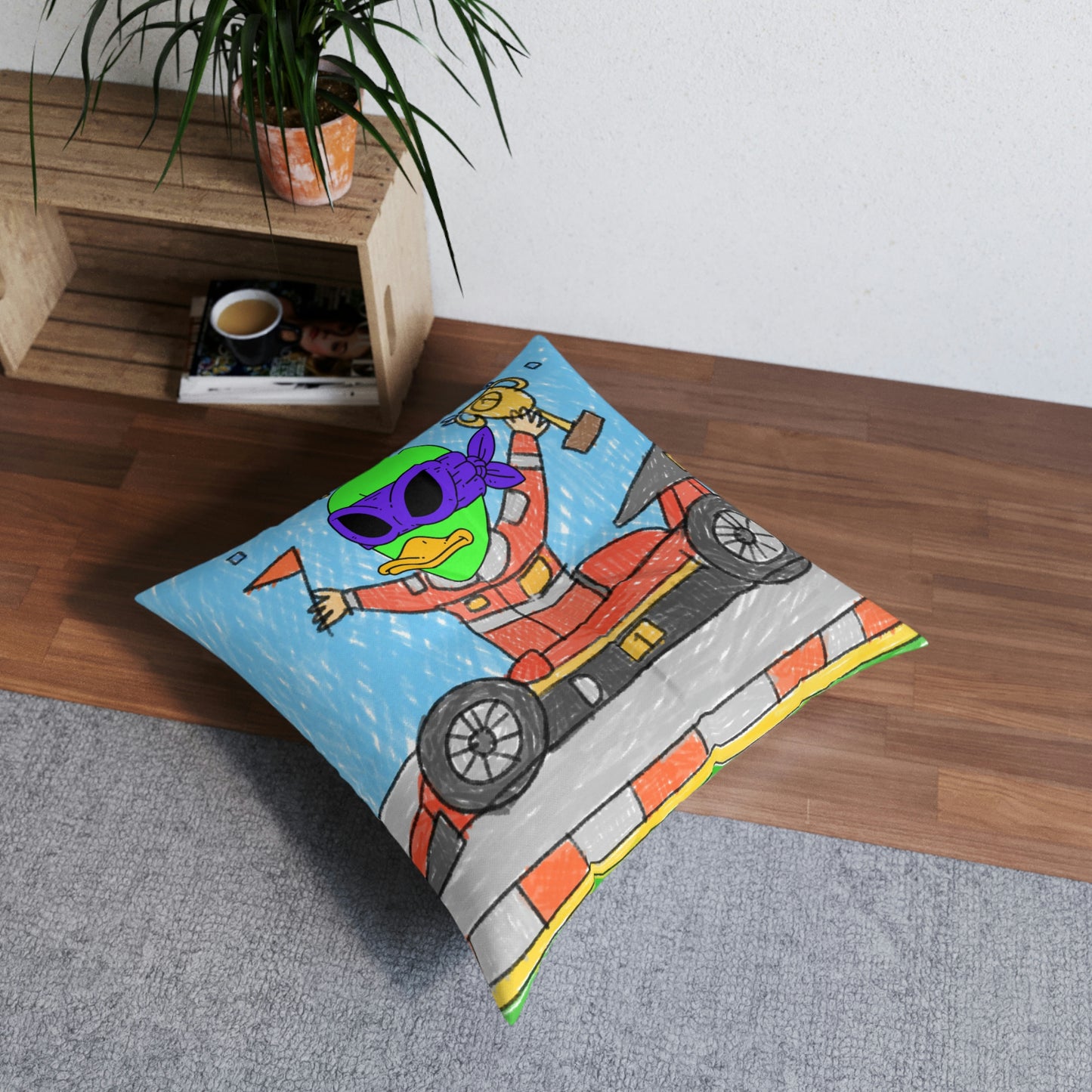 Race car Driver Win Visitor 751 Tufted Floor Pillow, Square