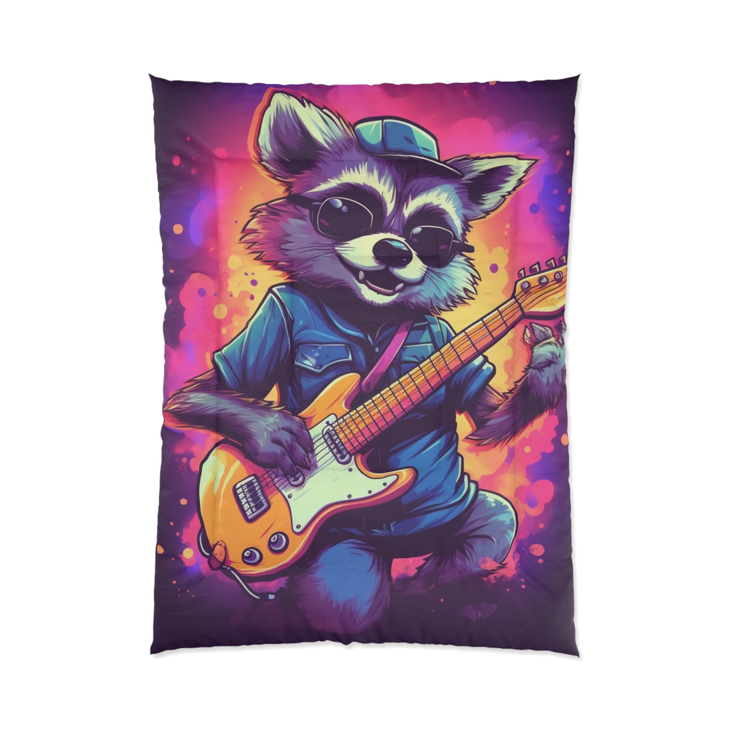 Furry Raccoon Guitarist - Rock Star Animal Music Decor Comforter