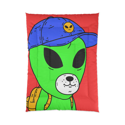 White Dog Bear Mouth Alien Green Visitor Yellow Backpack Blue Visi Hat Bed Comforter