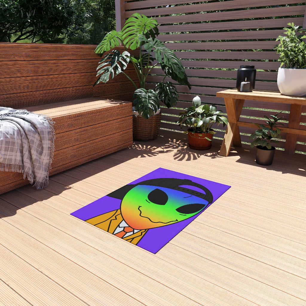 Rainbow Multi Color Visitor Black Cap Gold Suit Visitor Outdoor Rug