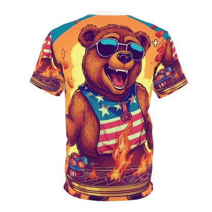 Grill Like a Patriot: Celebrate 4th of July with Patriotic Bear's Culinary Chef Unisex Cut & Sew Tee (AOP)