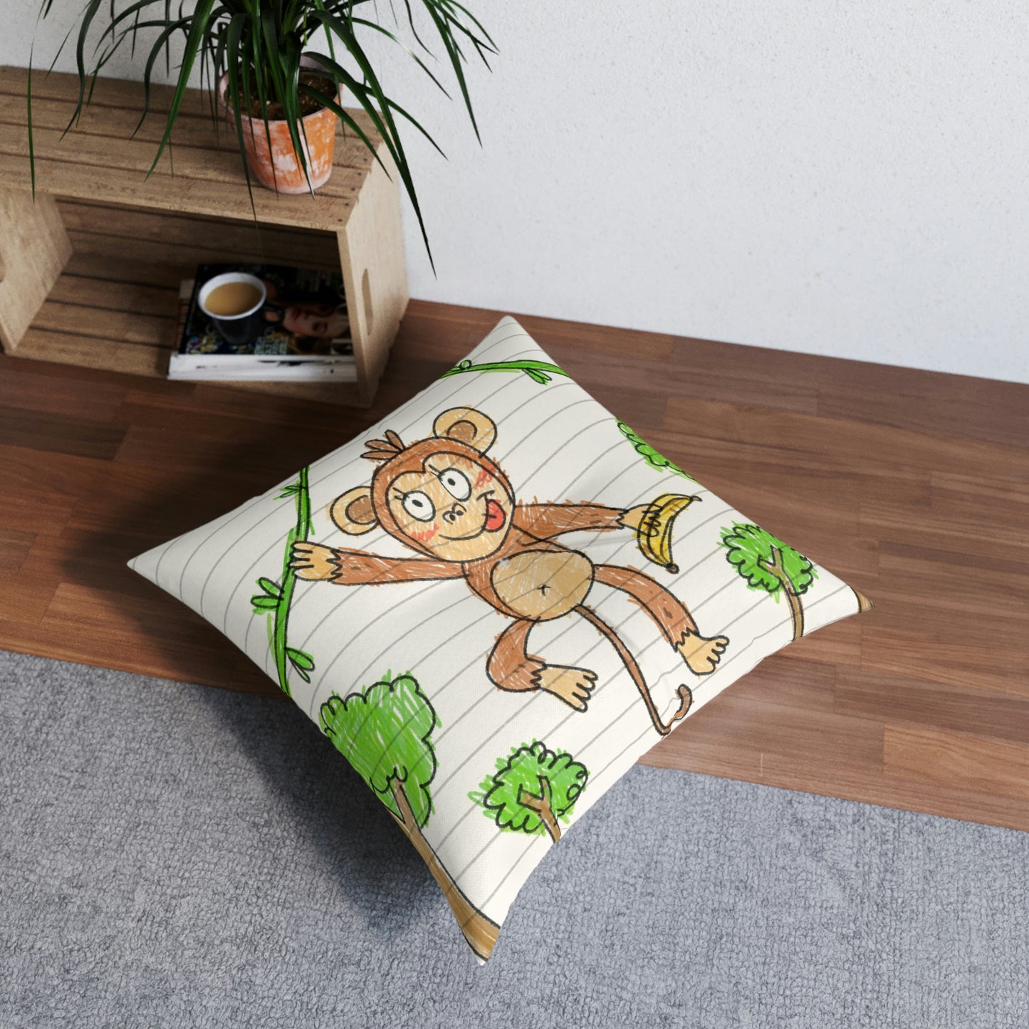 Graphic Monkey - Fun Zoo Clothing for Ape Lovers Tufted Floor Pillow, Square