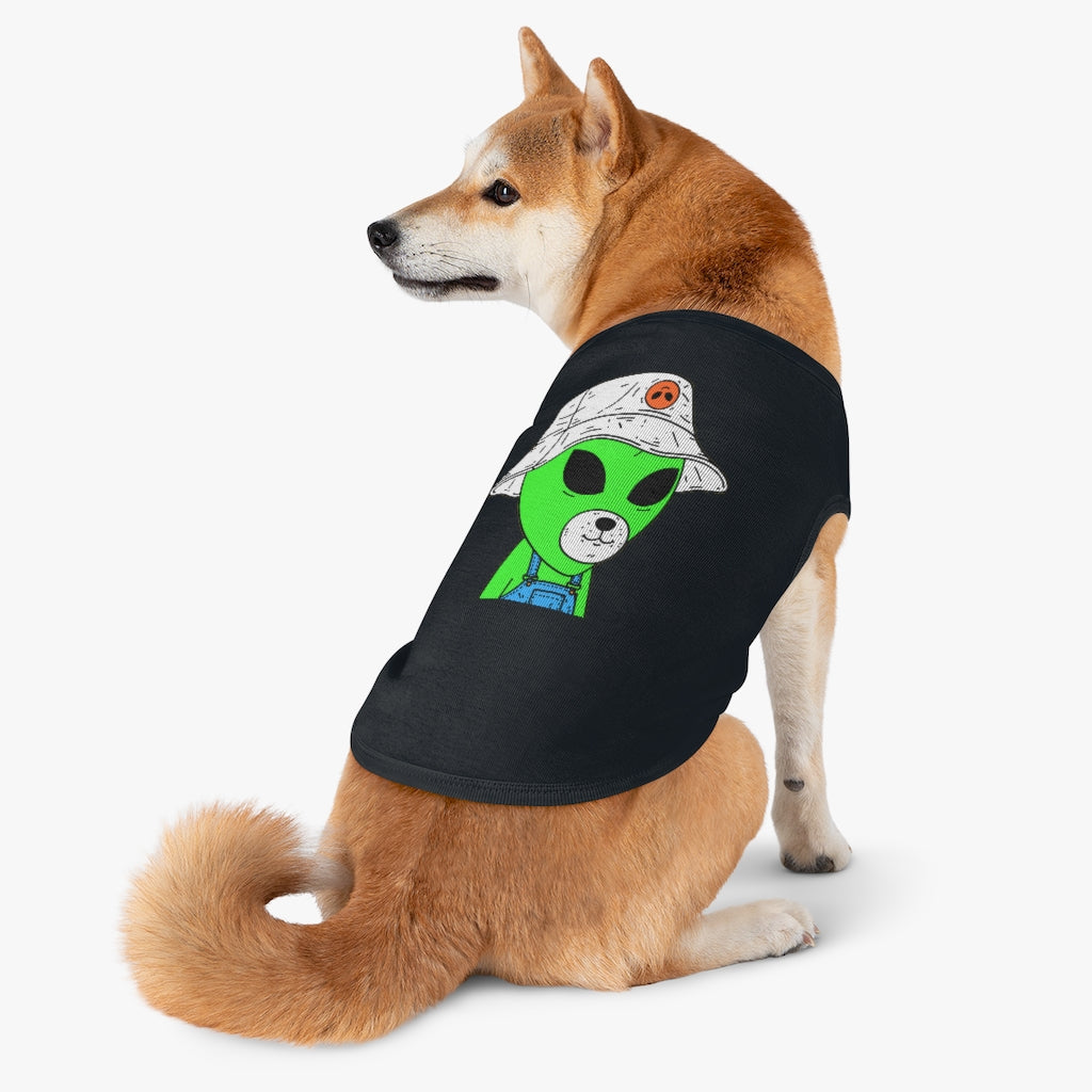 Green Dog Face Visitor Alien Hat Farmer Trousers Pet Tank Top - Visitor751