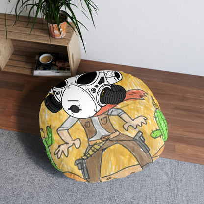 Cowboy Gun Draw Alien LOL Visitor Tufted Floor Pillow, Round