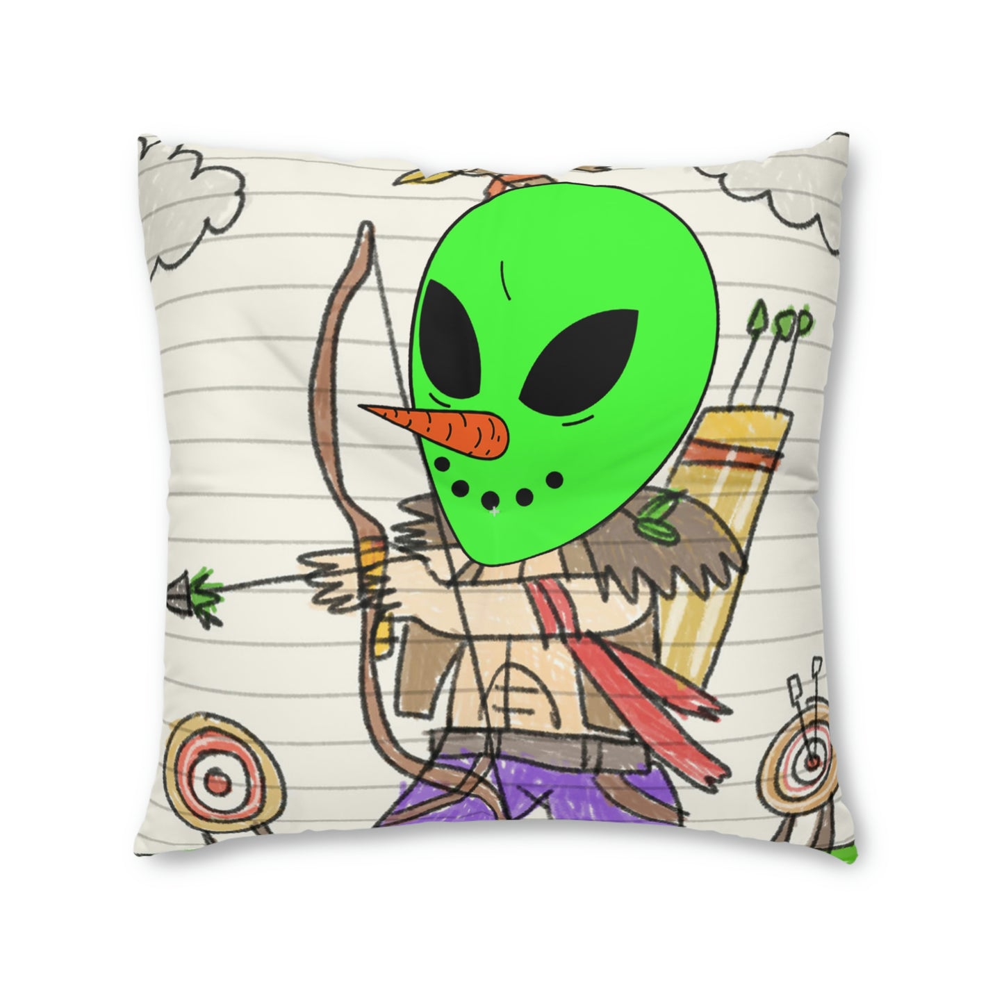 Marksman Archer Veggie Visi Vegetable Visitor Alien Arrow Tufted Floor Pillow, Square