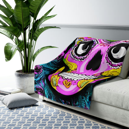 Trippy psychedelic Skull Skeleton Head Face Sherpa Fleece Blanket