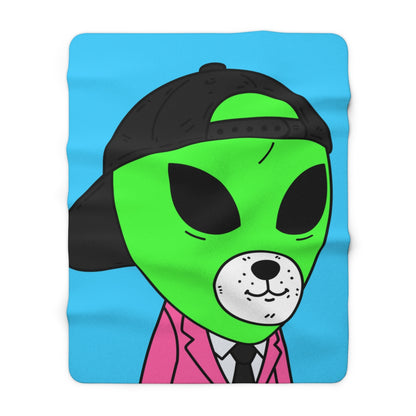 White Bear Dog Face Pink Suit Green Alien Visitor Black Cap Sherpa Fleece Blanket