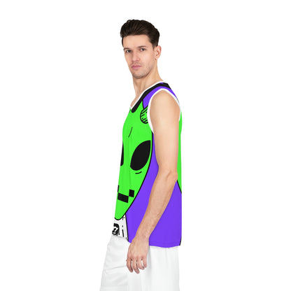 Cow Green Alien Spike Black Hair Digital Smile Visitor Basketball Jersey (AOP)