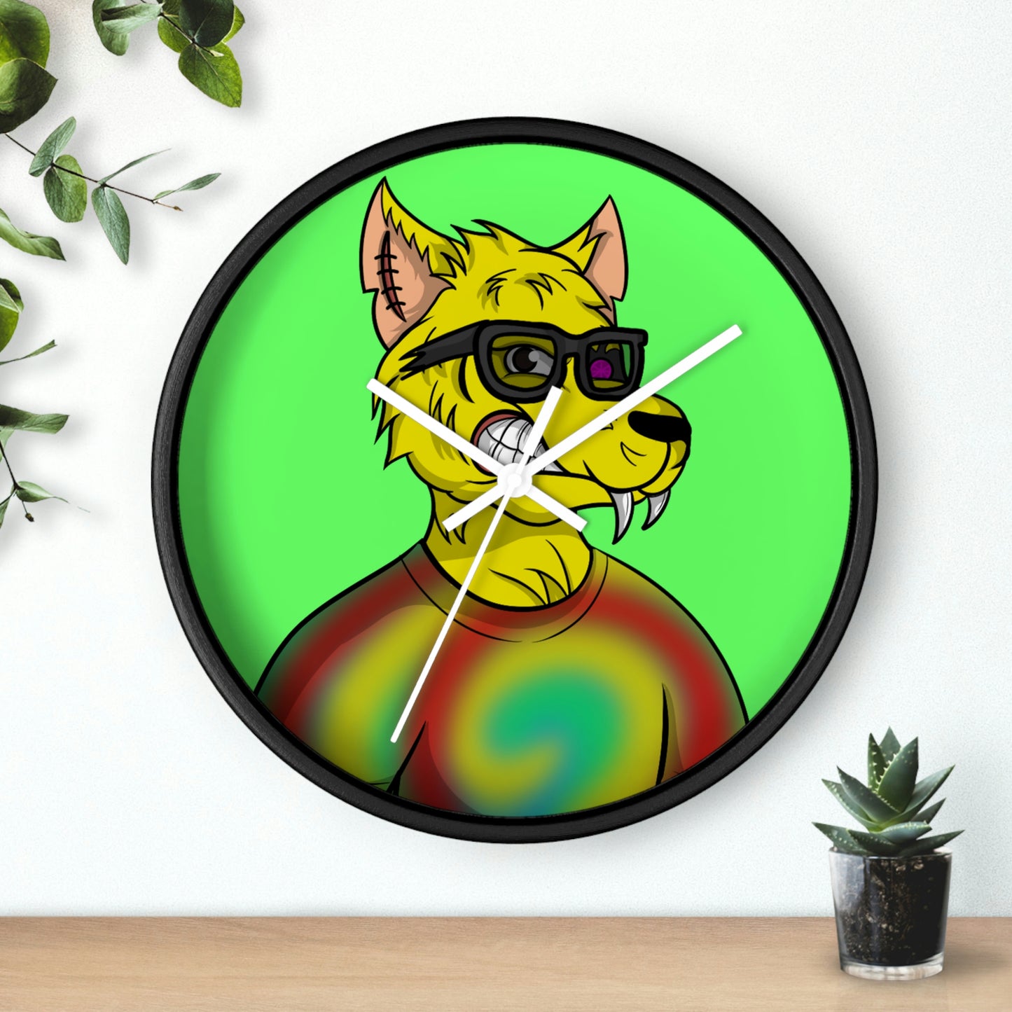 Wolve Cyborg Tie Dye Wolf Shirt Yellow Fur Cool Sun Glasses Wall clock