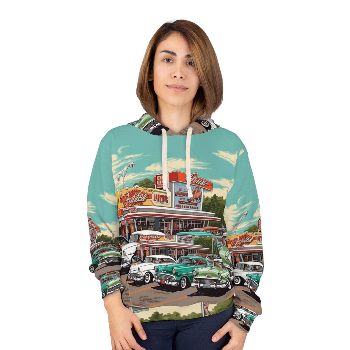 1950s Classic Car Collection Retro Artwork Unisex Pullover Hoodie (AOP)