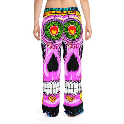 Trippy psychedelic Skull Skeleton Head Face Women's Pajama Pants (AOP)