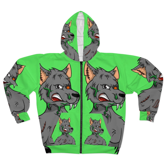 Sudadera con capucha unisex con diseño de lobo de dibujos animados AOP 