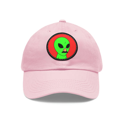 Fake Alien Human Mask Dad Hat with Leather Patch (Round)