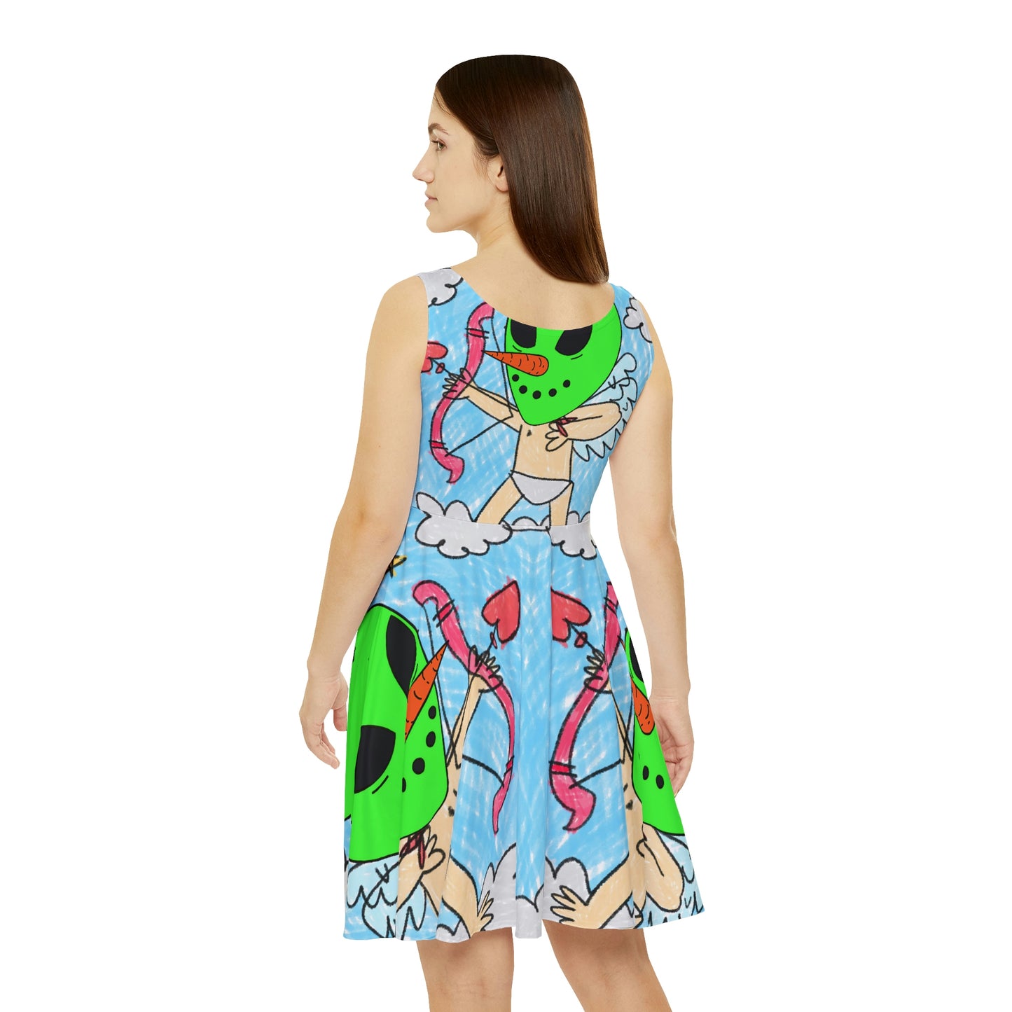 Valentine Alien Heart Love Veggie Visi Vegetable Visitor Women's Skater Dress