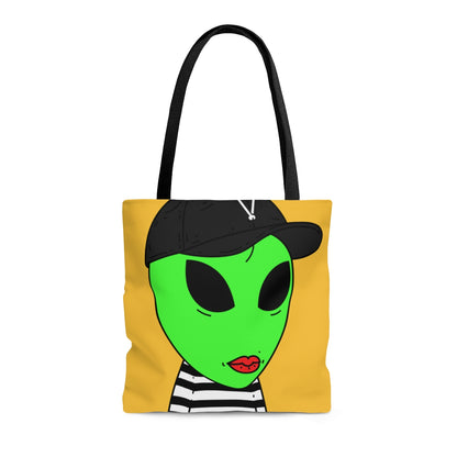 Black Striped Shirt Visitor Green Alien Black Cap V Lipstick AOP Tote Bag