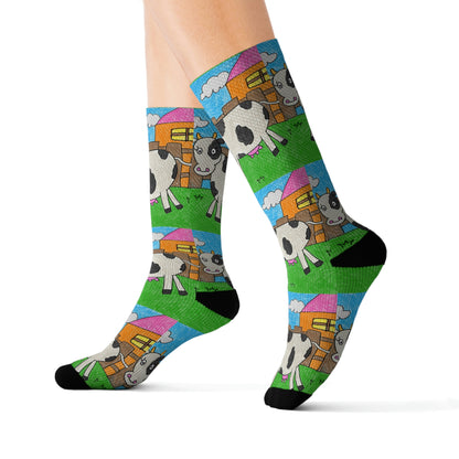 Cow Moo Farm Barn Animal Character Sublimation Socks