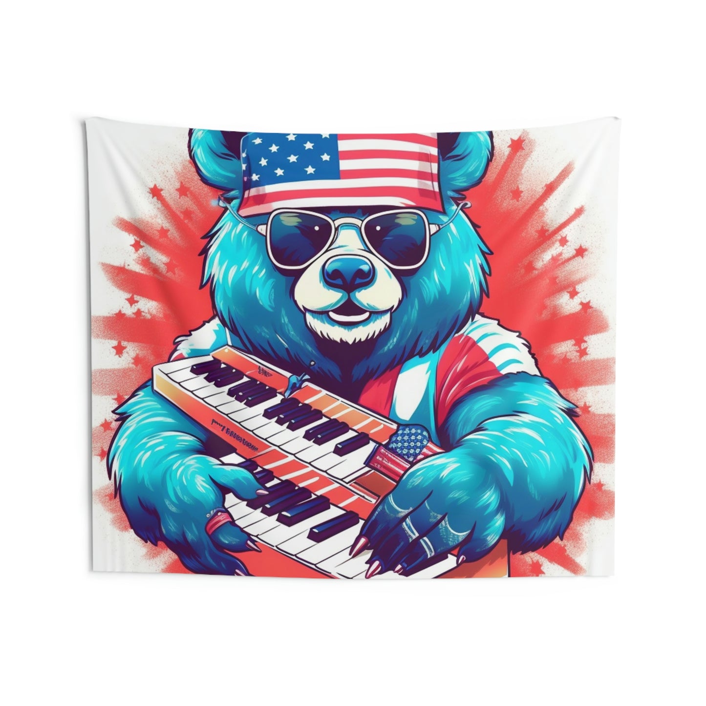 Keys of Patriotism: Piano Player Patriotic Bear's 4th of July Musical Celebration Indoor Wall Tapestries